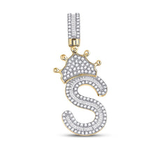 Load image into Gallery viewer, 10kt Yellow Gold Men's Baguette Diamond Crown S Letter Charm Pendant - 3/4 Cttw | Splendid Jewellery - Splendid Jewellery