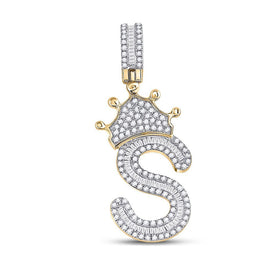 10kt Yellow Gold Men's Baguette Diamond Crown S Letter Charm Pendant - 3/4 Cttw | Splendid Jewellery - Splendid Jewellery