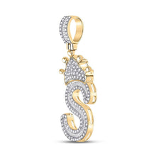 Load image into Gallery viewer, 10kt Yellow Gold Men's Baguette Diamond Crown S Letter Charm Pendant - 3/4 Cttw | Splendid Jewellery - Splendid Jewellery
