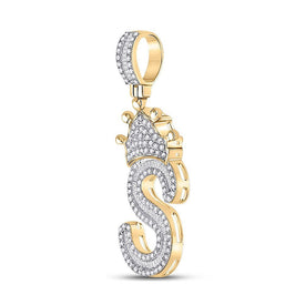 10kt Yellow Gold Men's Baguette Diamond Crown S Letter Charm Pendant - 3/4 Cttw | Splendid Jewellery - Splendid Jewellery