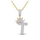 10kt Yellow Gold Men's Baguette Diamond Crown T Letter Charm Pendant - 1/2 Cttw - Splendid Jewellery