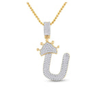 10kt Yellow Gold Men's Baguette Diamond Crown U Letter Charm Pendant 5/8 Cttw - Splendid Jewellery