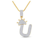 10kt Yellow Gold Men's Baguette Diamond Crown U Letter Charm Pendant 5/8 Cttw - Splendid Jewellery