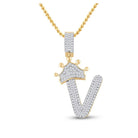10kt Yellow Gold Men's Baguette Diamond Crown V Letter Charm Pendant - 5/8 Cttw | Splendid Jewellery - Splendid Jewellery
