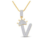 10kt Yellow Gold Men's Baguette Diamond Crown V Letter Charm Pendant - 5/8 Cttw | Splendid Jewellery - Splendid Jewellery