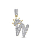 10kt Yellow Gold Men's Baguette Diamond Crown W Letter Charm Pendant - 7/8 Cttw - Splendid Jewellery