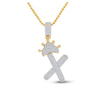 10kt Yellow Gold Men's Baguette Diamond Crown X Letter Charm Pendant - 5/8 Cttw - Splendid Jewellery