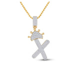10kt Yellow Gold Men's Baguette Diamond Crown X Letter Charm Pendant - 5/8 Cttw - Splendid Jewellery