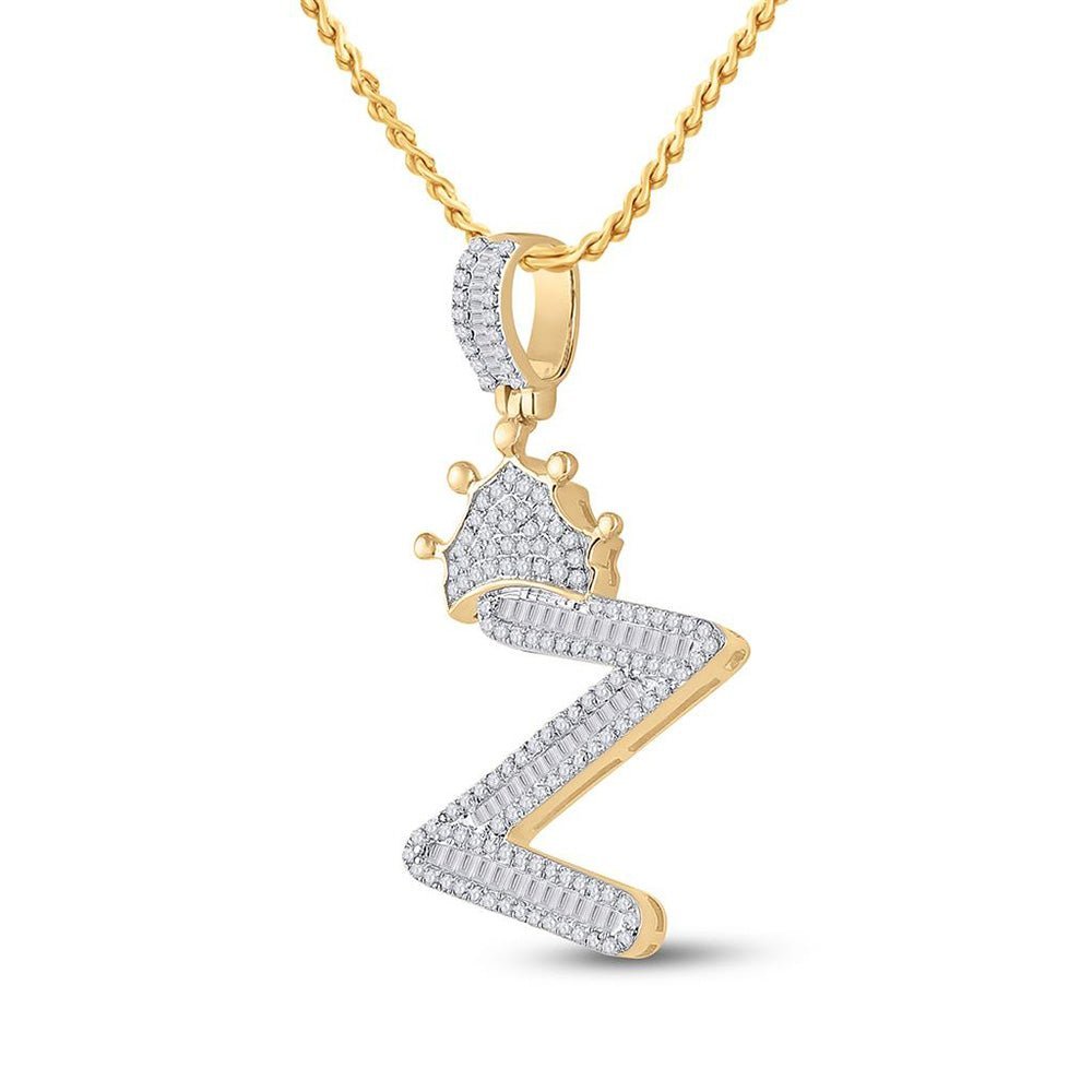 10kt Yellow Gold Men's Baguette Diamond Crown Z Letter Charm Pendant 3/4 Cttw - Exquisite Masculine Elegance - Splendid Jewellery