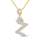10kt Yellow Gold Men's Baguette Diamond Crown Z Letter Charm Pendant 3/4 Cttw - Exquisite Masculine Elegance - Splendid Jewellery