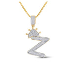 10kt Yellow Gold Men's Baguette Diamond Crown Z Letter Charm Pendant 3/4 Cttw - Exquisite Masculine Elegance - Splendid Jewellery