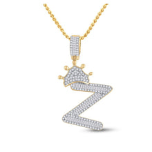Load image into Gallery viewer, 10kt Yellow Gold Men's Baguette Diamond Crown Z Letter Charm Pendant 3/4 Cttw - Exquisite Masculine Elegance - Splendid Jewellery