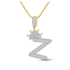 10kt Yellow Gold Men's Baguette Diamond Crown Z Letter Charm Pendant 3/4 Cttw - Exquisite Masculine Elegance - Splendid Jewellery