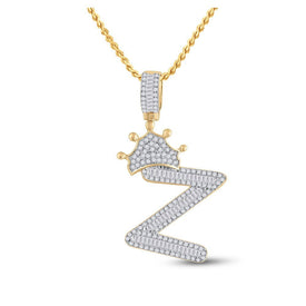 10kt Yellow Gold Men's Baguette Diamond Crown Z Letter Charm Pendant 3/4 Cttw - Exquisite Masculine Elegance - Splendid Jewellery