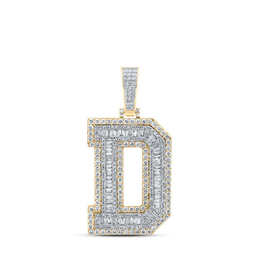 10kt Yellow Gold Mens Baguette Diamond D Initial Charm Pendant - 3 - 1/3 Cttw - Splendid Jewellery