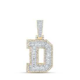10kt Yellow Gold Men's Baguette Diamond D Initial Charm Pendant - 5/8 Cttw - Splendid Jewellery