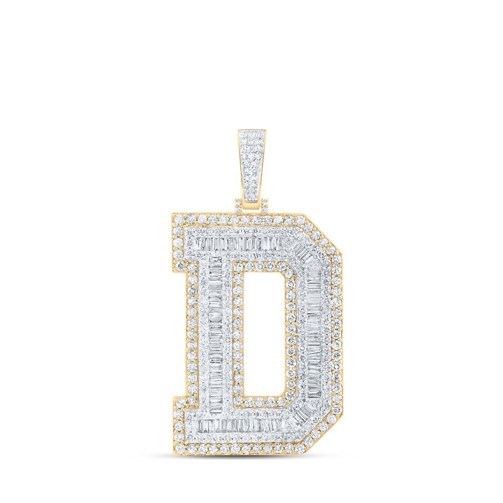 10kt Yellow Gold Mens Baguette Diamond D Initial Letter Charm Pendant - 6 Cttw - Splendid Jewellery