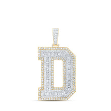 Load image into Gallery viewer, 10kt Yellow Gold Mens Baguette Diamond D Initial Letter Charm Pendant - 6 Cttw - Splendid Jewellery