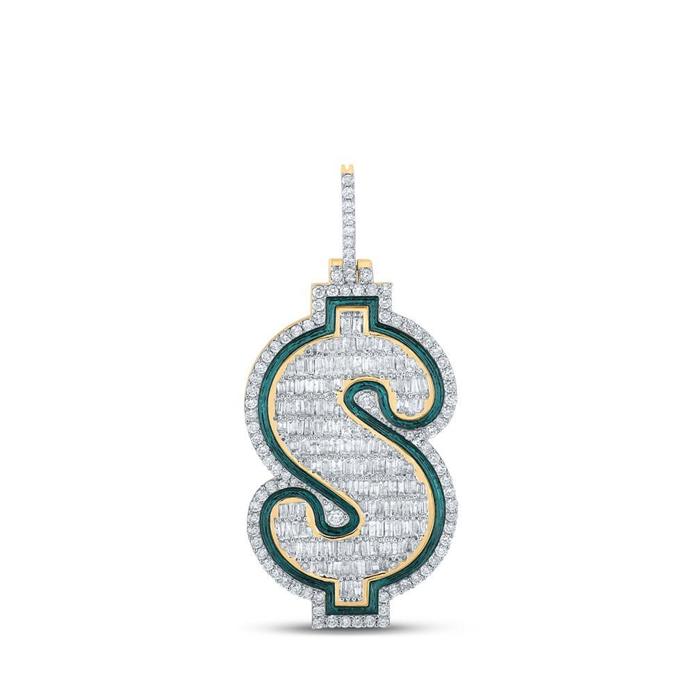 10kt Yellow Gold Men's Baguette Diamond Dollar Sign Charm Pendant - 3 - 5/8 Cttw - Splendid Jewellery - Splendid Jewellery