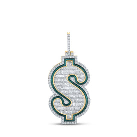 10kt Yellow Gold Men's Baguette Diamond Dollar Sign Charm Pendant - 3 - 5/8 Cttw - Splendid Jewellery - Splendid Jewellery