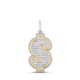 10kt Yellow Gold Mens Baguette Diamond Dollar Sign Charm Pendant - A Dazzling Statement Piece - Splendid Jewellery