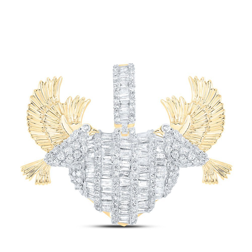 10kt Yellow Gold Men's Baguette Diamond Dove Heart Charm Pendant - 2 - 1/3 Cttw - Splendid Jewellery