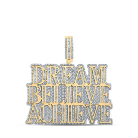 10kt Yellow Gold Men's Baguette Diamond Dream Believe Achieve Charm Pendant - 4 - 1/2 Cttw | Splendid Jewellery - Splendid Jewellery