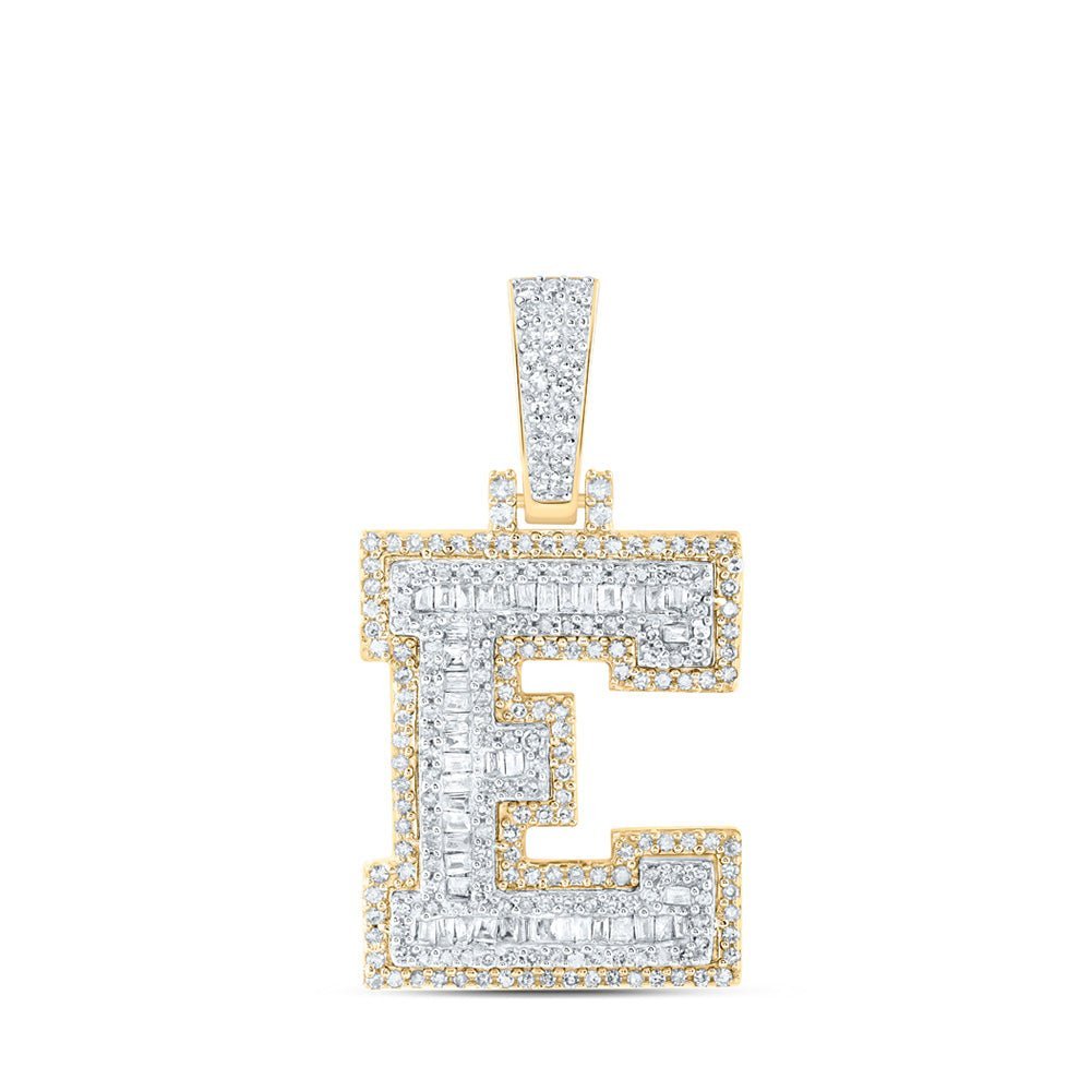 10kt Yellow Gold Men's Baguette Diamond E Initial Charm Pendant - 3/4 Cttw - Splendid Jewellery
