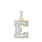 10kt Yellow Gold Men's Baguette Diamond E Initial Charm Pendant - 3/4 Cttw - Splendid Jewellery
