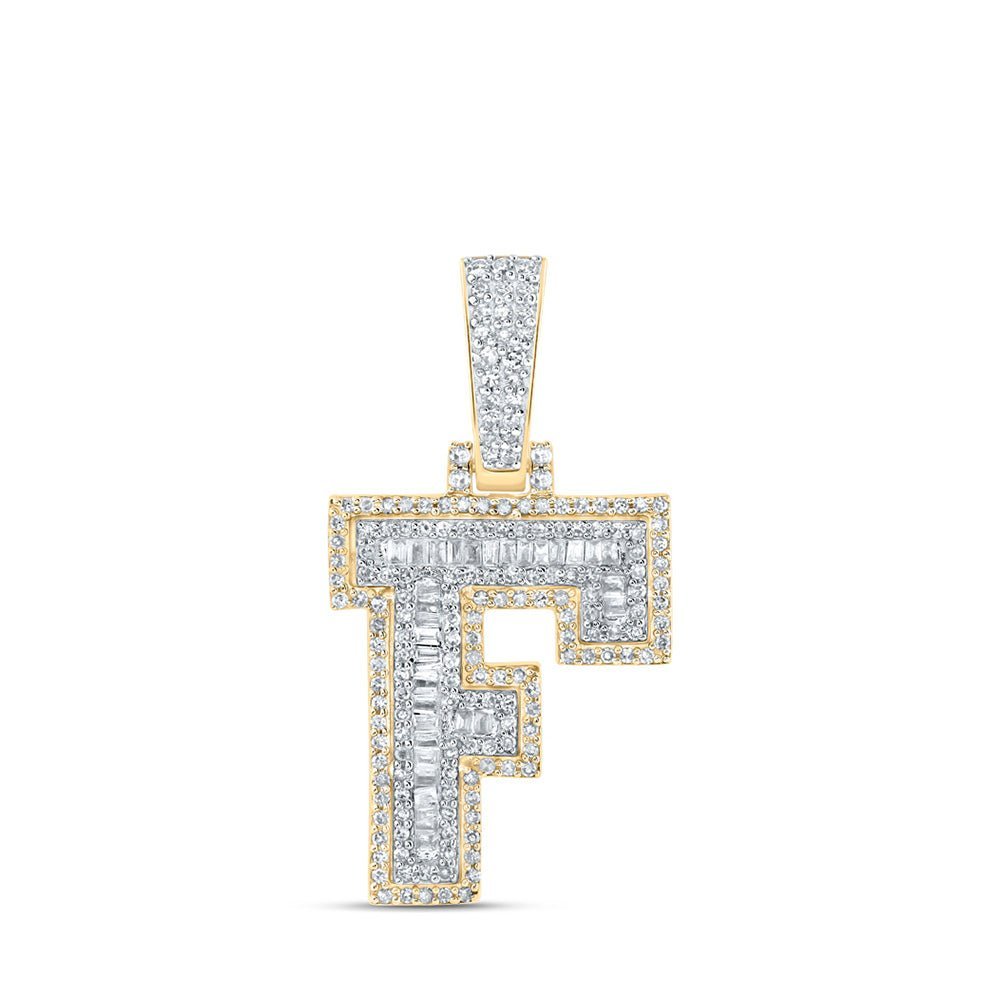 10kt Yellow Gold Men's Baguette Diamond F Initial Letter Charm Pendant - 1/2 Cttw - Splendid Jewellery