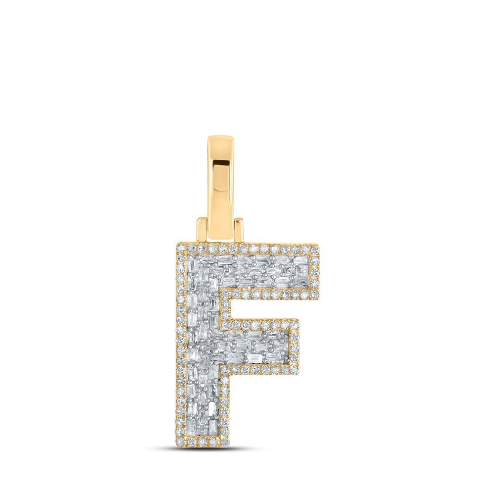 10kt Yellow Gold Men's Baguette Diamond F Initial Letter Charm Pendant - 3/8 Cttw - Splendid Jewellery