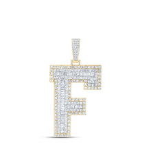 Load image into Gallery viewer, 10kt Yellow Gold Mens Baguette Diamond F Initial Letter Charm Pendant - 4 - 5/8 Cttw - Splendid Jewellery