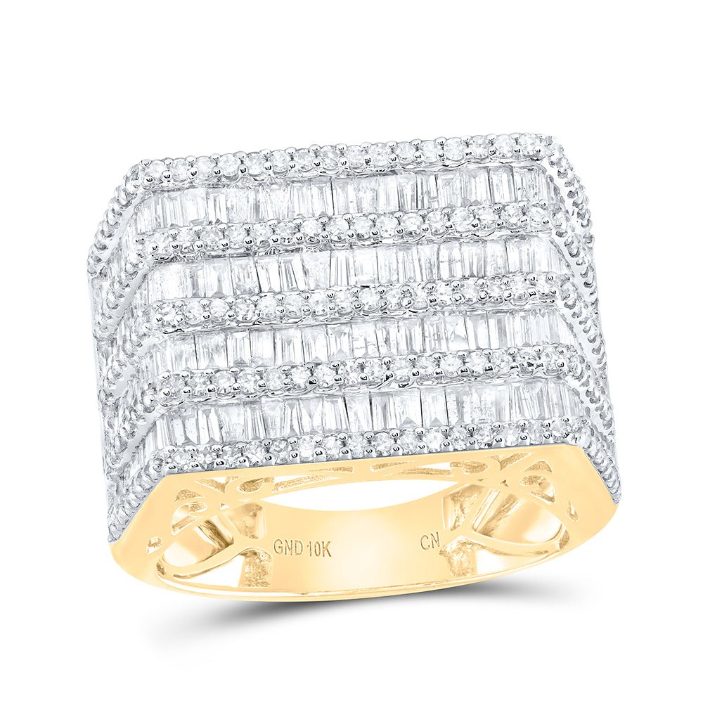 10kt Yellow Gold Men's Baguette Diamond Flat Top Fashion Ring - 3 Cttw | Splendid Jewellery - Splendid Jewellery