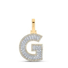 10kt Yellow Gold Mens Baguette Diamond G Initial Letter Charm Pendant 1/2 Cttw - Splendid Jewellery