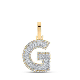 10kt Yellow Gold Mens Baguette Diamond G Initial Letter Charm Pendant 1/2 Cttw - Splendid Jewellery