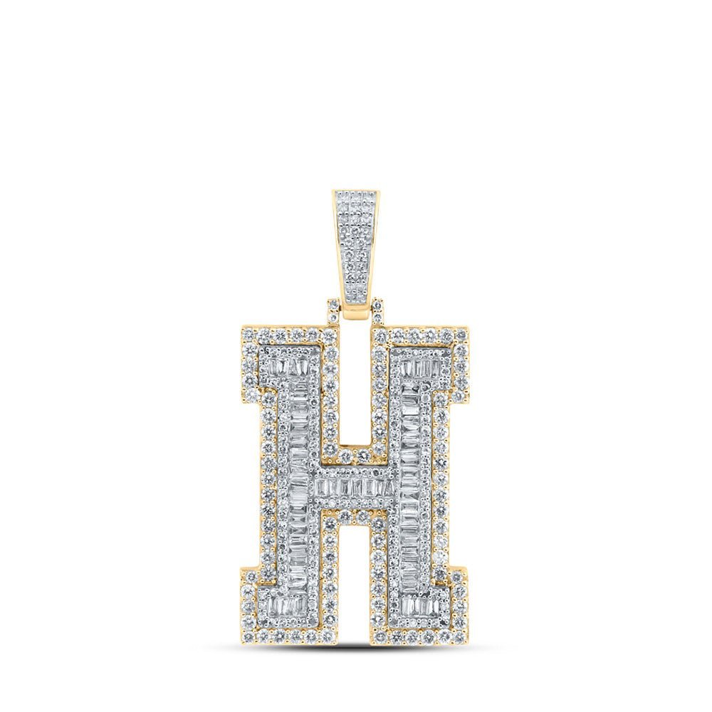 10kt Yellow Gold Men's Baguette Diamond H Initial Letter Charm Pendant - 3 Cttw - Splendid Jewellery
