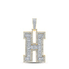 10kt Yellow Gold Men's Baguette Diamond H Initial Letter Charm Pendant - 3 Cttw - Splendid Jewellery
