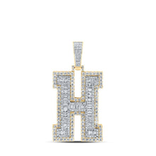 Load image into Gallery viewer, 10kt Yellow Gold Men's Baguette Diamond H Initial Letter Charm Pendant - 3 Cttw - Splendid Jewellery