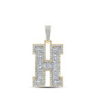 10kt Yellow Gold Men's Baguette Diamond H Initial Letter Charm Pendant - 3 Cttw - Splendid Jewellery