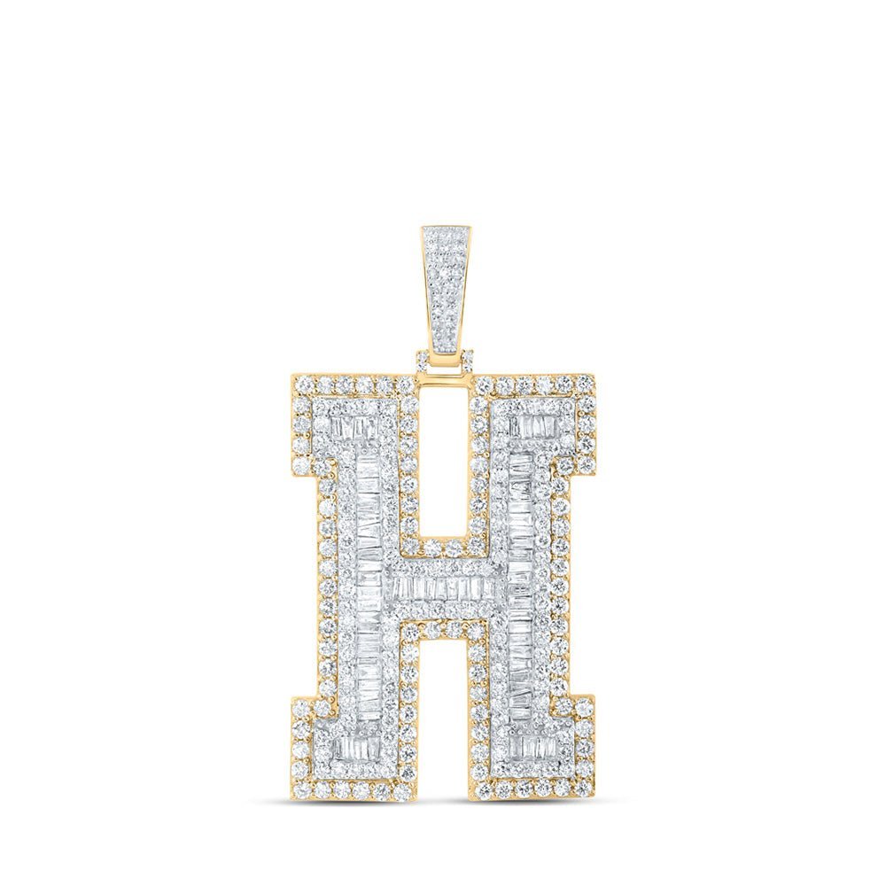 10kt Yellow Gold Mens Baguette Diamond H Initial Letter Charm Pendant 6 Cttw - Splendid Jewellery