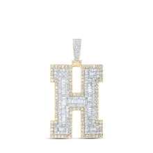 Load image into Gallery viewer, 10kt Yellow Gold Mens Baguette Diamond H Initial Letter Charm Pendant 6 Cttw - Splendid Jewellery