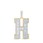 10kt Yellow Gold Mens Baguette Diamond H Initial Letter Charm Pendant 6 Cttw - Splendid Jewellery
