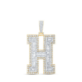 10kt Yellow Gold Mens Baguette Diamond H Initial Letter Charm Pendant 6 Cttw - Splendid Jewellery