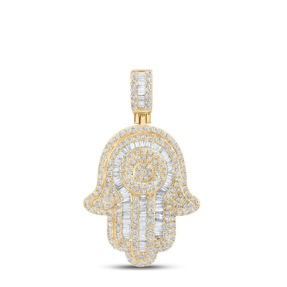 10kt Yellow Gold Men's Baguette Diamond Hamsa Charm Pendant - 3 Cttw | Splendid Jewellery - Splendid Jewellery