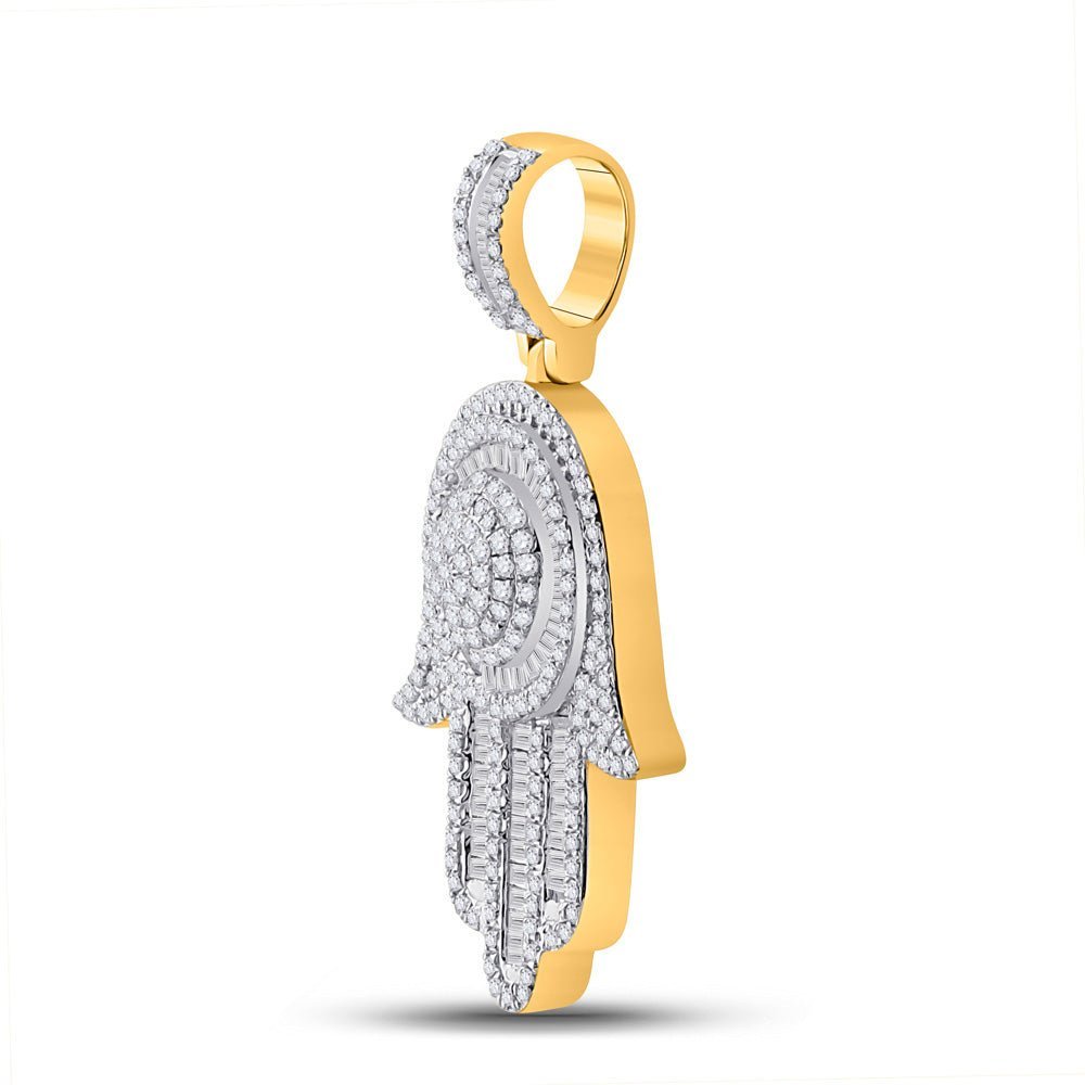 10kt Yellow Gold Men's Baguette Diamond Hamsa Charm Pendant - A Dazzling Statement of Style and Spirituality - Splendid Jewellery