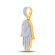Load image into Gallery viewer, 10kt Yellow Gold Men's Baguette Diamond Hamsa Charm Pendant - A Dazzling Statement of Style and Spirituality - Splendid Jewellery