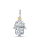 10kt Yellow Gold Men's Baguette Diamond Hamsa Charm Pendant - A Dazzling Statement of Style and Spirituality - Splendid Jewellery