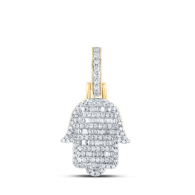 10kt Yellow Gold Men's Baguette Diamond Hamsa Charm Pendant - A Dazzling Statement of Style and Spirituality - Splendid Jewellery