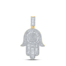 Load image into Gallery viewer, 10kt Yellow Gold Men's Baguette Diamond Hamsa Charm Pendant - A Dazzling Statement of Style and Spirituality - Splendid Jewellery