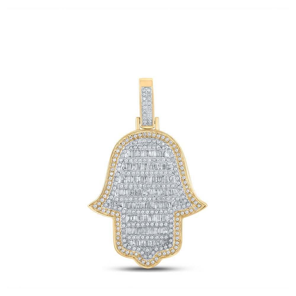 10kt Yellow Gold Men's Baguette Diamond Hamsa Charm Pendant - Exquisite Brilliance - Splendid Jewellery